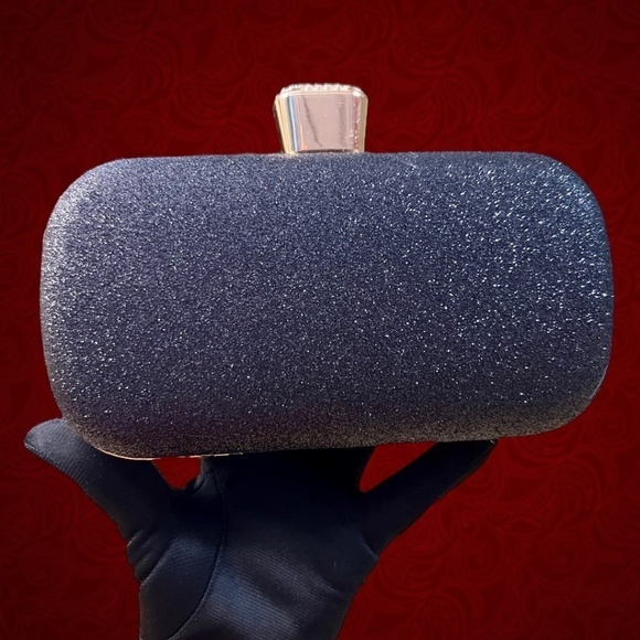 Crystal Rhinestone Embellished Black Evening Bag w/Handle & Chain Strap NWT - Picture 4 of 16